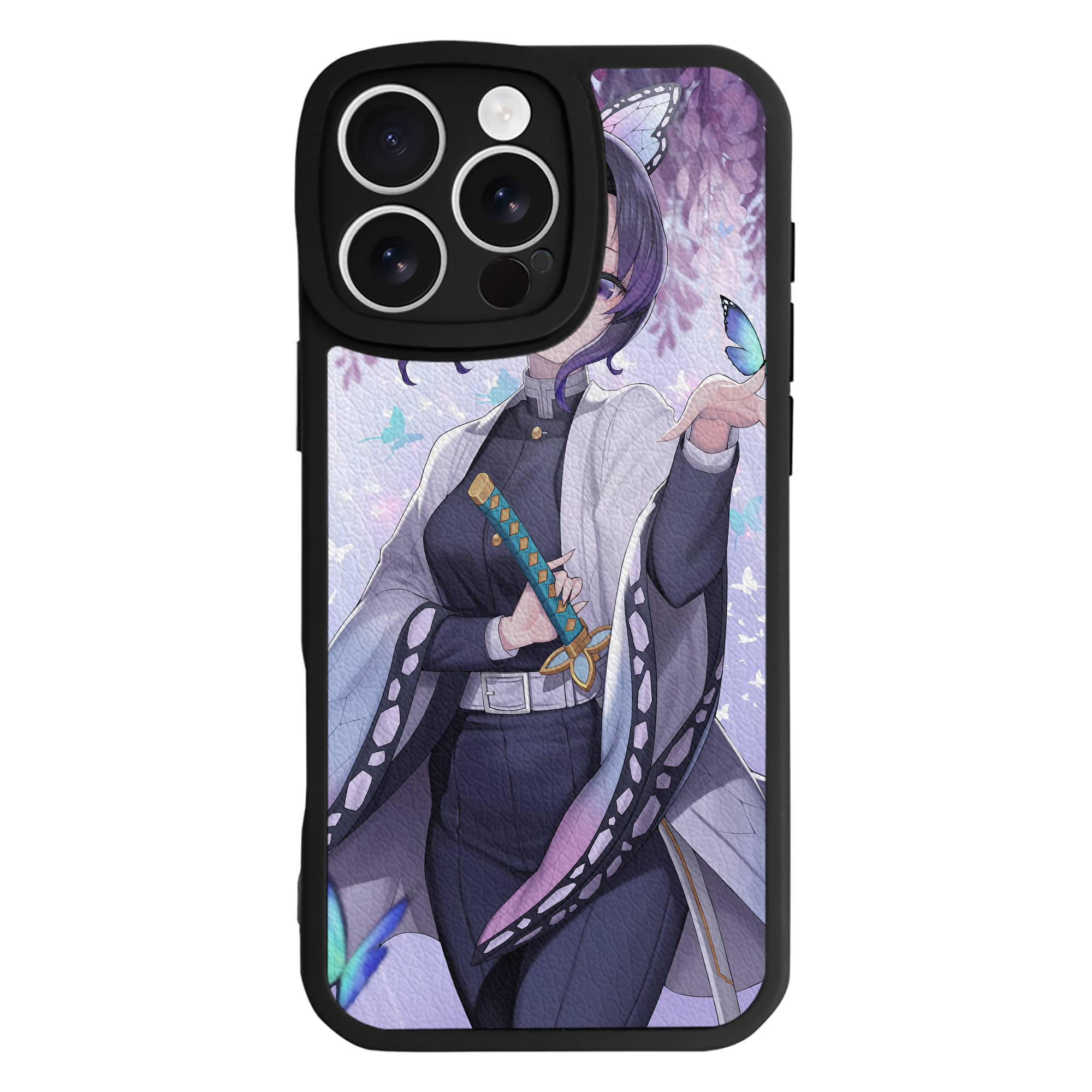 （画像用） 鬼滅の刃（きめつのやいば）蟲柱-胡蝶 しのぶ／こちょう しのぶ Kochou Shinobu 【iPhone 16シリーズ対応】シリコンスマホケース（レザー調） 材質：シリコン